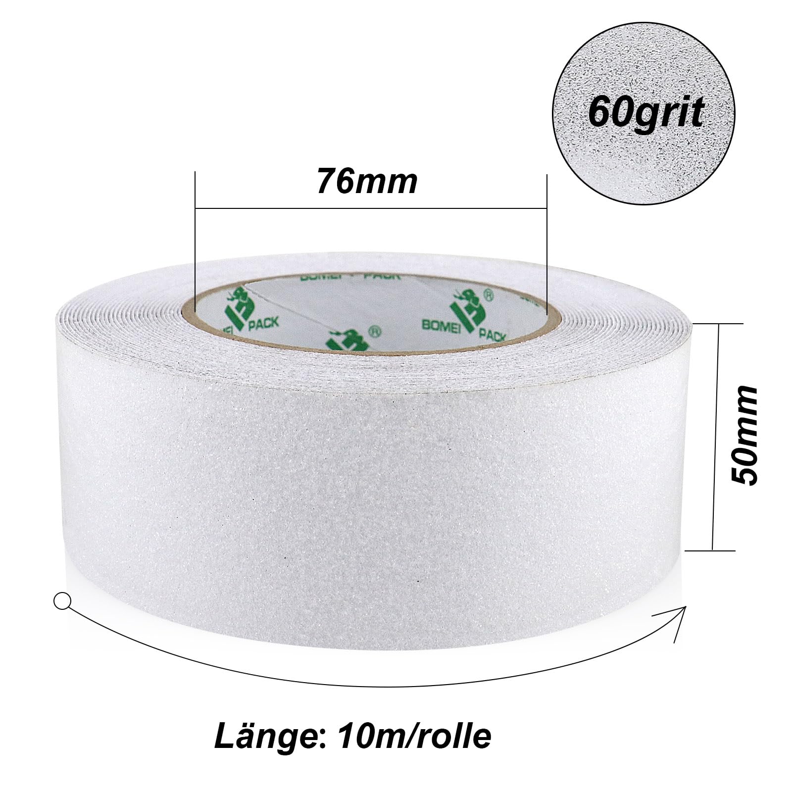 BOMEI PACK 2 Rollen Transparentes Antirutsch Klebeband 50mm*10m für mehr Sicherheit auf Treppen & Böden Korngröße: 60