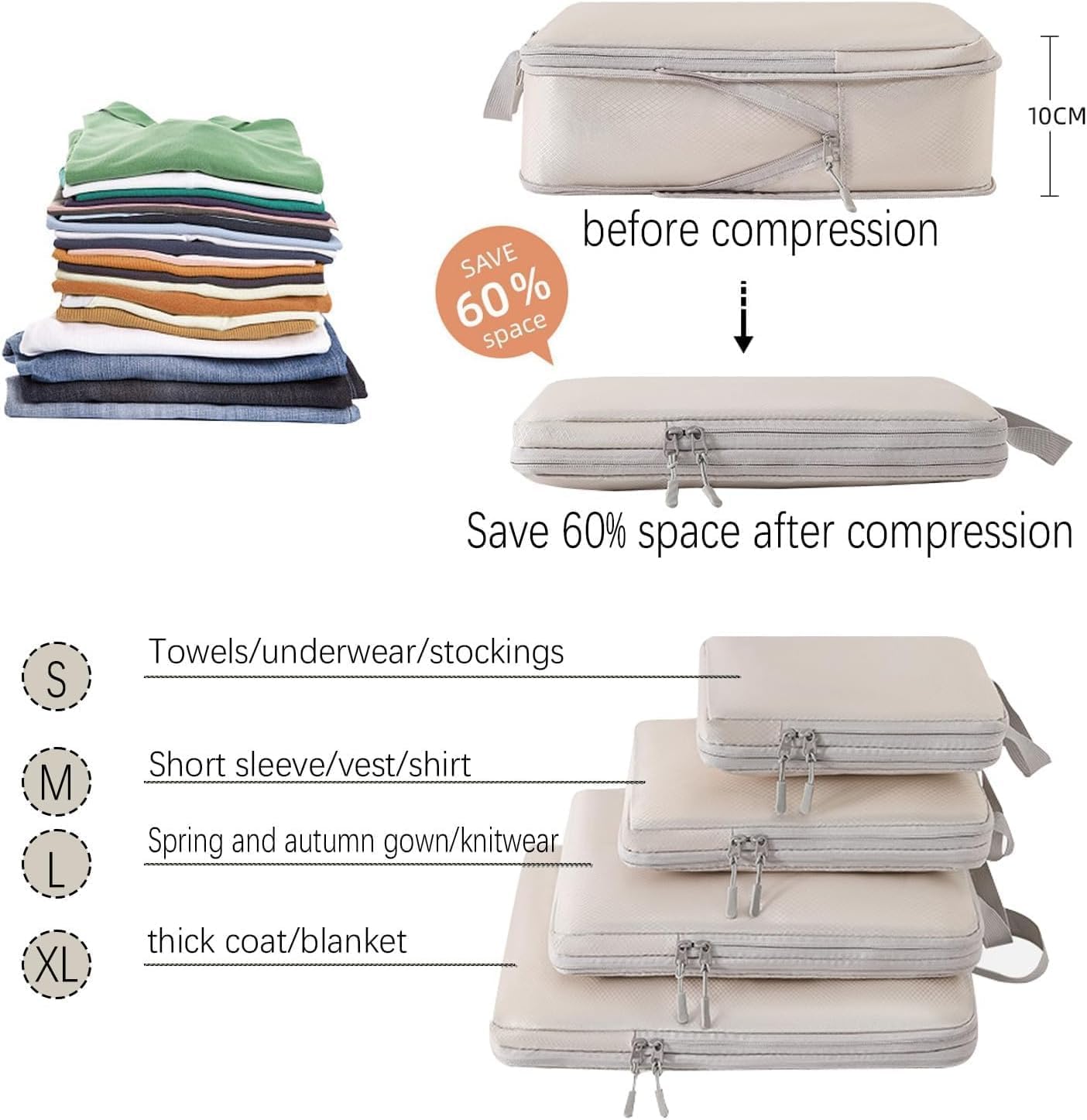 Gritty 5 Piece Compression Packing Cubes for Travel Expandable Suitcase Organizer Set with Shoe Bag Lightweight Nylon Travel Bags for Carry-on Luggage Backpacking & Essentials(Sky Blue)