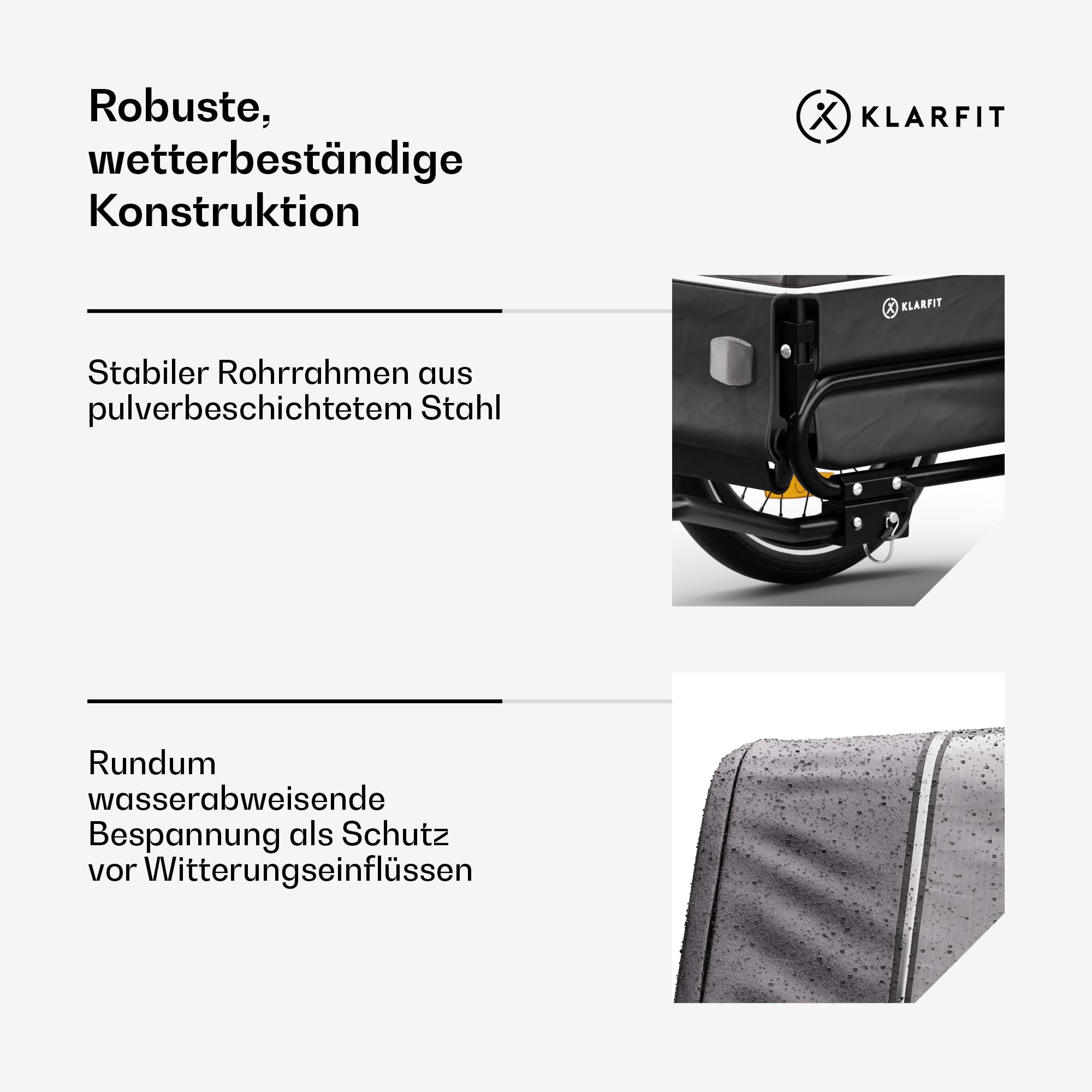 Klarfit Goldie S Hundefahrradanhänger, klappbar, mit Leine, wasserabweisend, doppelte Sicherheit, Reflektoren & Regenschutz, max. 28kg, dunkelgrau