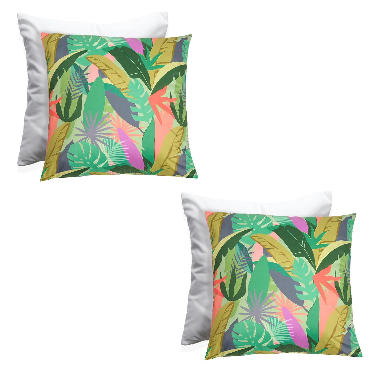 OHS Palm Print Cushions with Covers Included 45 x 45cm Set of 2 Outdoor Cushions Waterproof Soft Decorative Patio Garden Bench Cushion Home Decor Outdoor Pillows with Invisible Zipper, Green — image 1