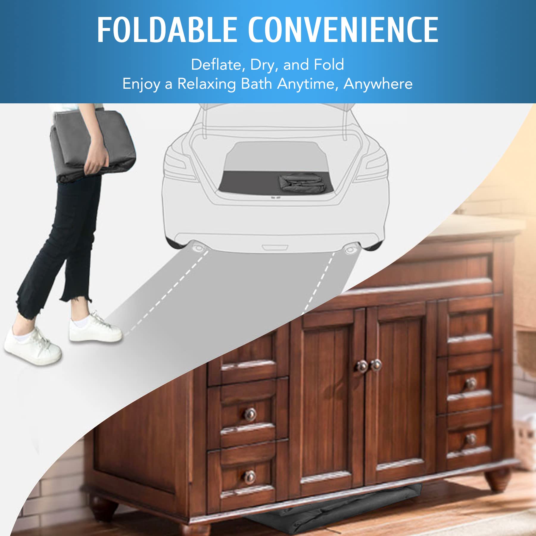 CO-Z Inflatable Bathtub with Electric Air Pump, Portable Bathtub with Blow Up Bath Pillow Cover Drainage Cup Holder, Foldable Bathtub Outdoor Inflatable Tub Freestanding Portable Tub for Adults, Gray