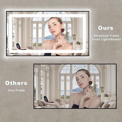 Miniatura 7 de OKPAL Espejo de baño LED de 50 x 30 pulgadas con marco negro, espejo de tocador de baño iluminado, frontal y retroiluminado, regulable, antivaho, 3