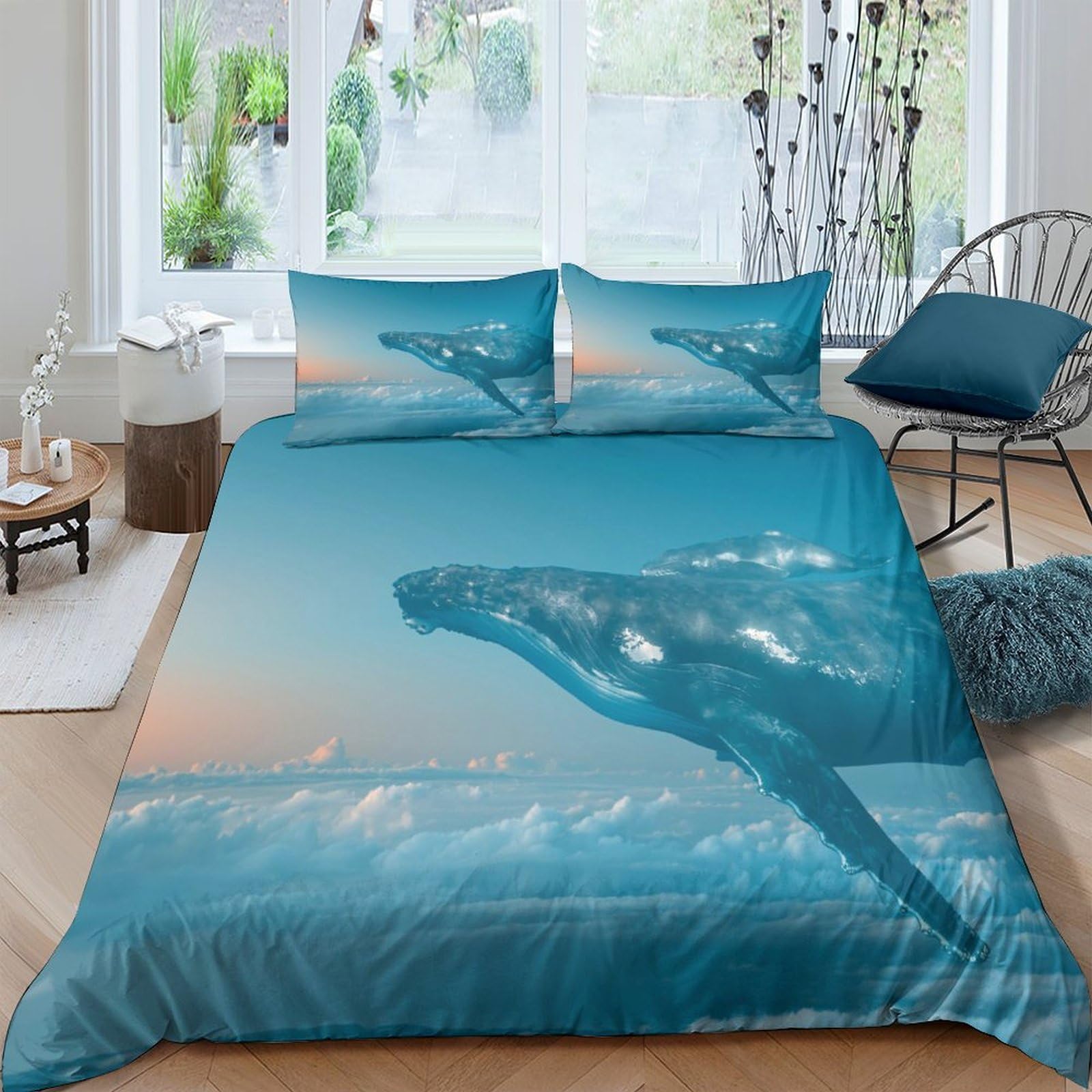 Ctjqhvkz Style-1 3D Printed Ocean Whale Fitted Sheet Microfiber Soft Breathable Blue Sea Mattress Cover For Bedroom Decor Single（135X200cm）