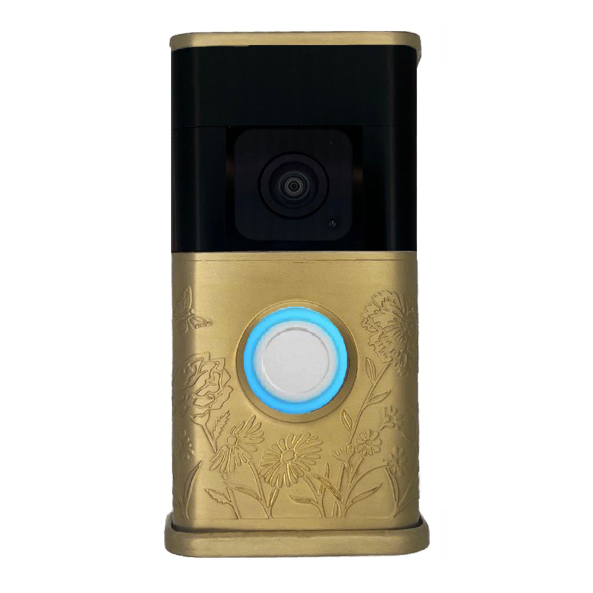 garden video doorbell cover (compatible with ring 3, 3 plus, 4, battery plus, and battery pro) (brass)