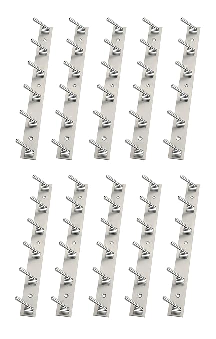 PROMIXO Stainless Steel 6 Pin Bathroom Clothes Hanger | Hanger for Door | Clothes Wall Mounted,| Hooks Rail for Hanging Keys,Cloth,Towel, Accessories Pack of (10)