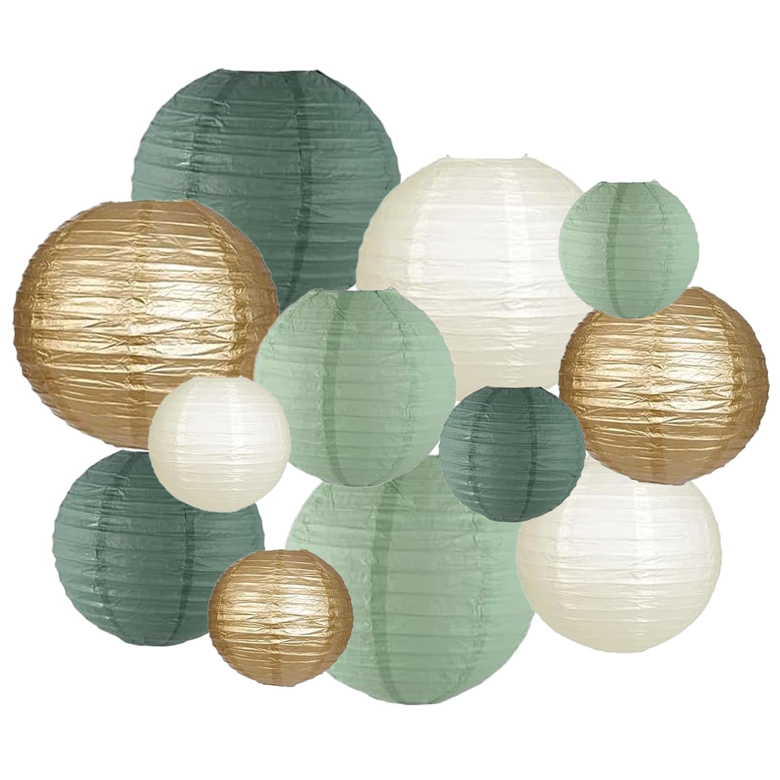 ZOOYOO Sage Green Paper Lanterns Decorative, Forest Green Party Hanging Paper Lanterns Decorations for Bridal Shower Rustic Neutral Boho Birthday Wedding Home Decor Party Decoration 12PCS
