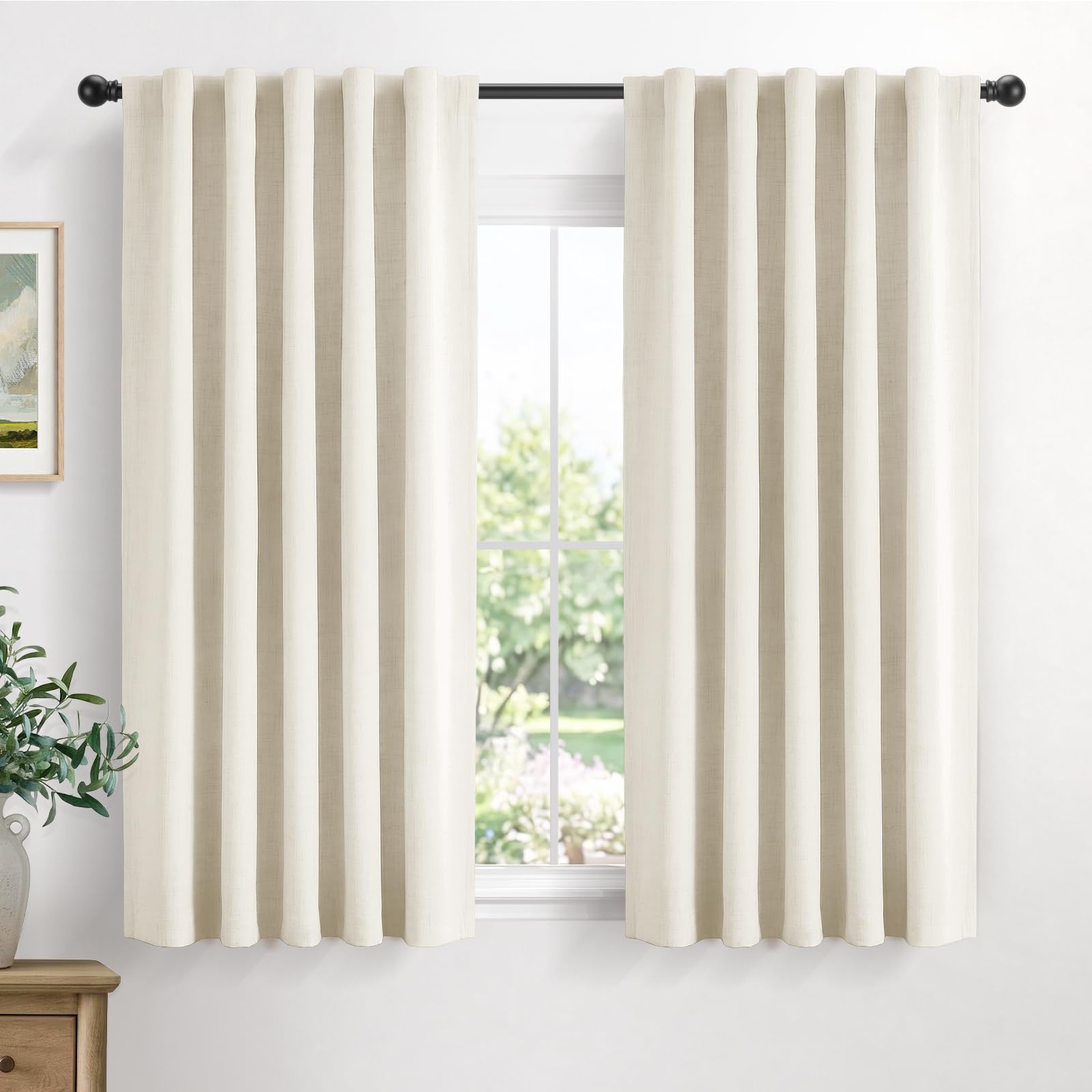 Beige White Total Blackout Curtains for Bedroom 54 Inches Long