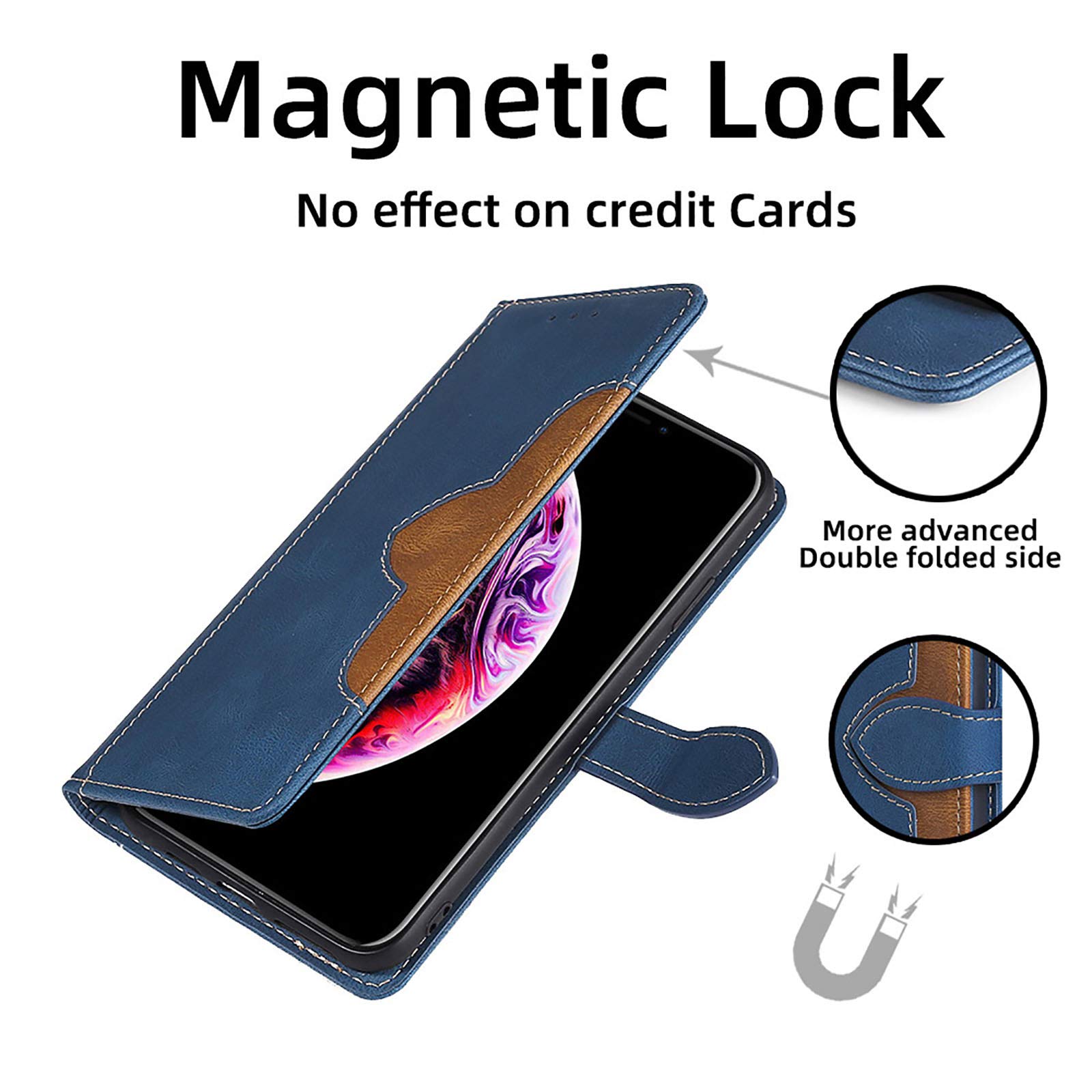 Custodia A Portafoglio Per Motorola Moto E7 Plus – Pelle PU Premium, Antiurto Flip Con Slot Carte E Cavalletto, Colore Blu