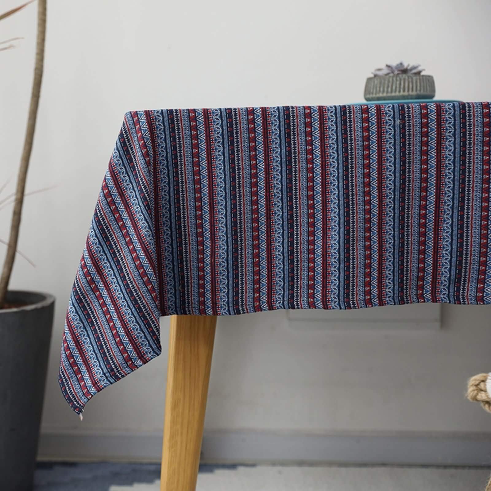 Mantel Antimanchas y Lavable Rectangular Azul Púrpura Mesa, Rayas, de Algodón Lavable, 145 x 220 cm, Mantel para Mesa de Centro