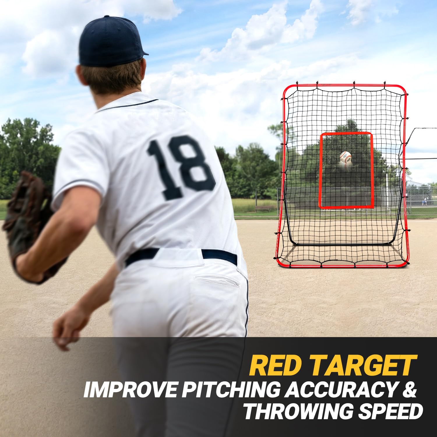 Baseball-Rebounder- und Pitchback-Netz, 5 Winkel verstellbar, simulierender Erdungs- und Fliegenball-Trainer für Spielfeld, Werfen, Fangen, Baseball- und Softball-Pitching und Feldrückprallnetz für