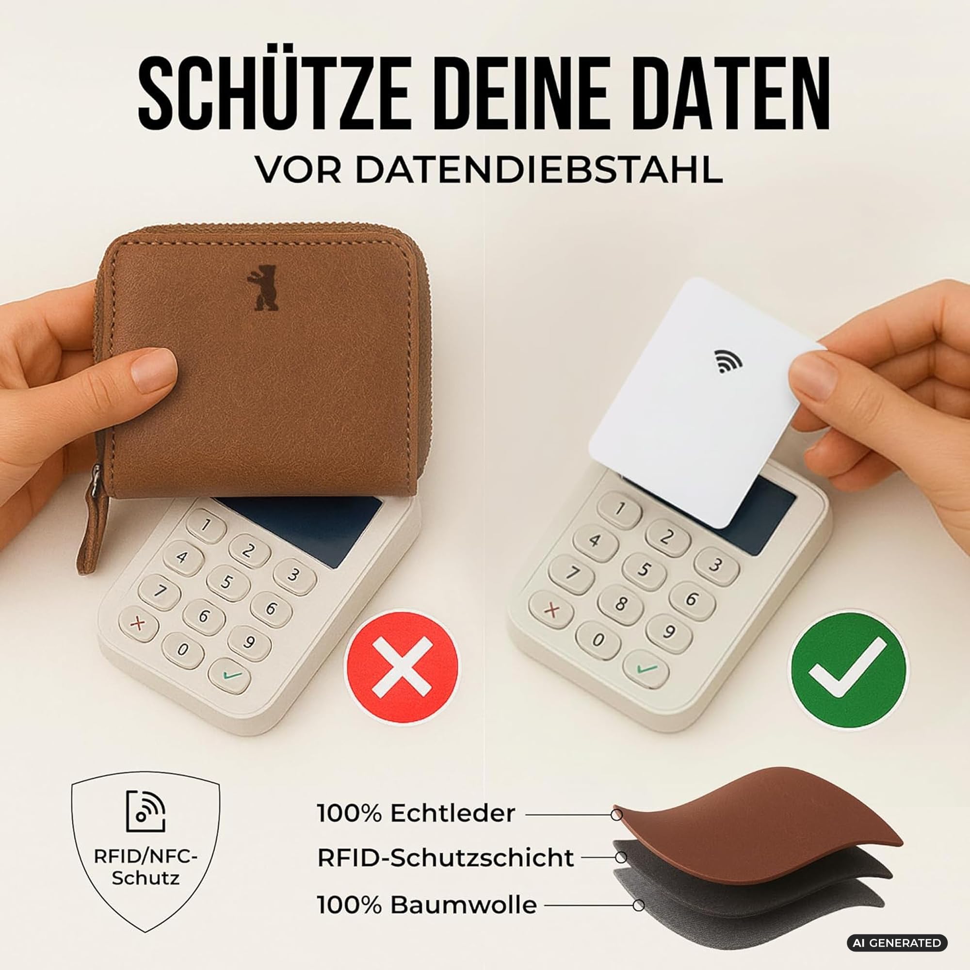 Berliner Bags Vintage Geldbörse Palermo, Kleines Portemonnaie Damen, Geldbeutel aus Leder, mit TÜV-geprüftem RFID-Schutz, inkl. Geschenk-Box, für Damen – Braun