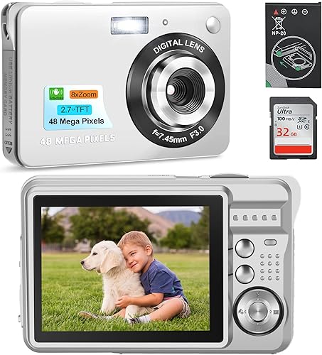 Cámara digital 4k de 48 MP, cámaras para fotografía con tarjeta de 32 GB, cámara de vlogging con pantalla TFT de 2.7 pulgadas, zoom 8X compacto