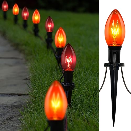 Miniatura 14 de SUNSGNE Luces LED C9 para Senderos Navideños de Exterior de 38 Pies, Luces de Cadena para Acera con Estacas Marcadoras, 25 Luces Marcadoras LED LED