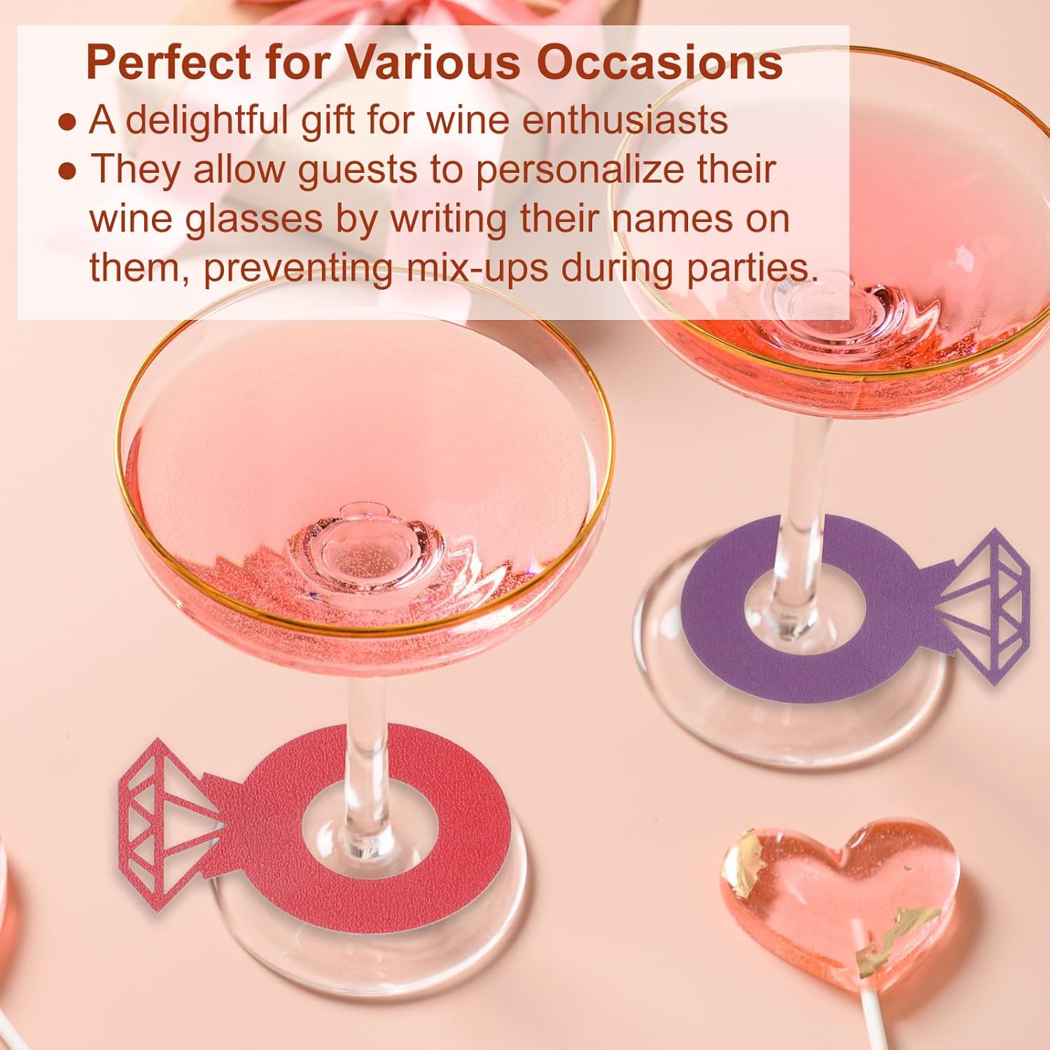PATIKIL Diamond Ring Wine Glass Markers, 25 Pcs Paper Ring Drink Tags Cocktail Champagne Name Tag for Wedding Birthday Party Restaurant, Gold