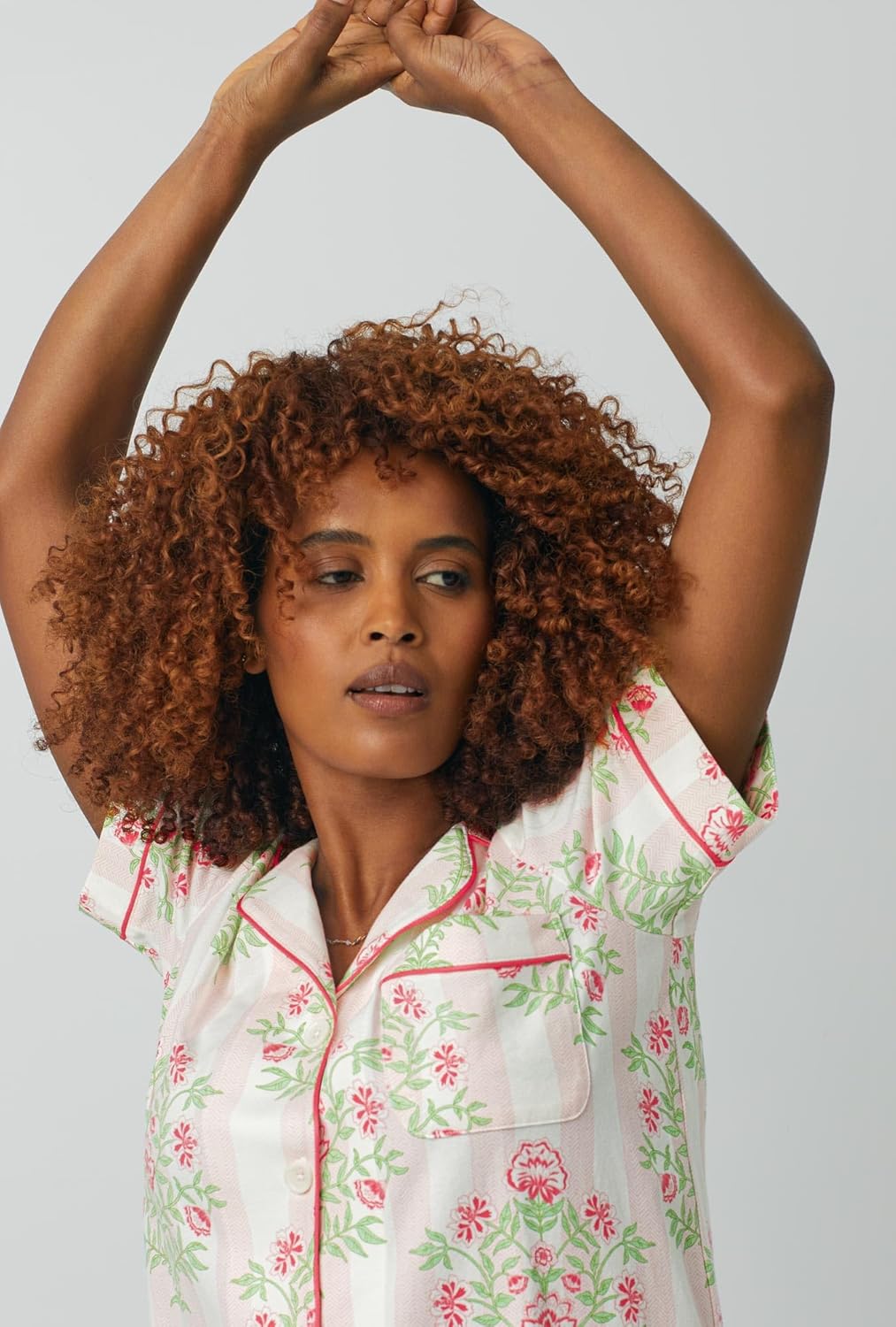 BedHead - 3/4 Sleeve Crop Jersey PJ Set - Estate Bouquet - Large (12-14) White - Image 3