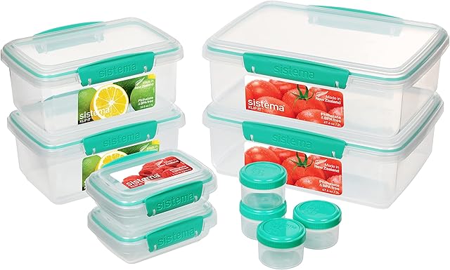 Sistema Klip IT Food Storage Containers | 6 Plastic Food Containers with Lids | 4 Dressing To Go Pots | BPA-Free | Recyclable with TerraCycle® | 10 Freezer/Fridge/Pantry Containers