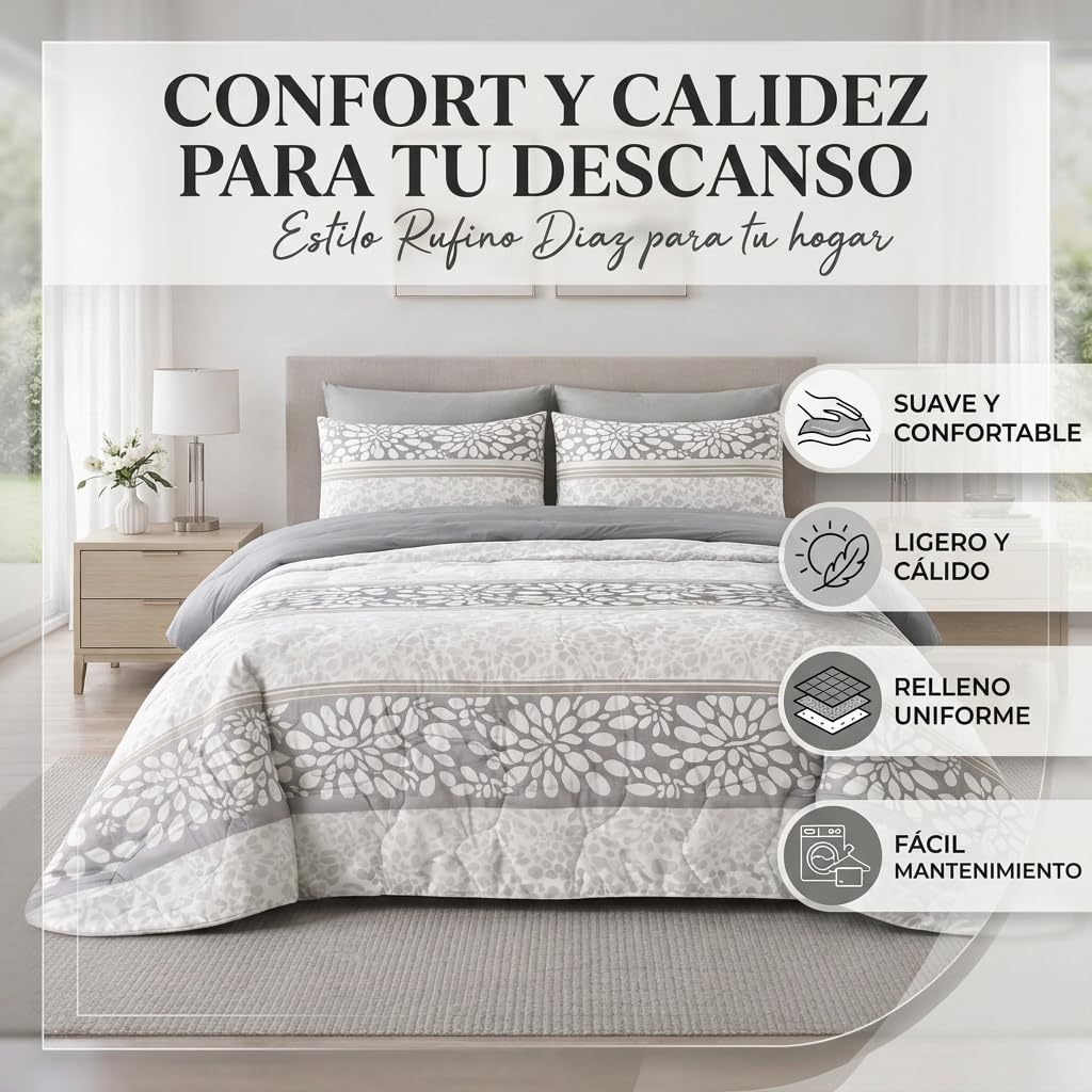 Rufino Díaz Edredón Invierno Child Estampado 350g + Funda Cojín (Rosa - 105 cm) - Otoño/Invierno - Suave y cálido para tu Descanso