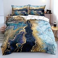 Vista 39 de Juego de funda de edredón de mármol azul real, tamaño Queen, fundas de edredón de lentejuelas doradas con 2 fundas de almohada, transpirable