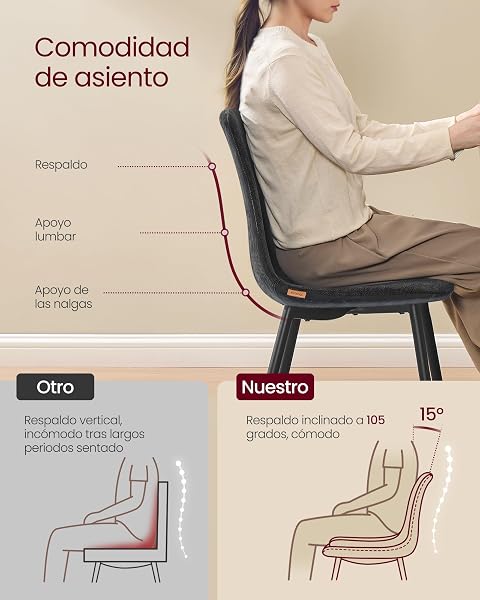 VASAGLE Sillas de Comedor, Juego de 2, Soporte de Metal, Pies Ajustables, Fácil Limpieza, Sillas de Cocina, Tejido de Chenilla, PU con Textura Brillante, Gris Pizarra KDC187G01 - 5