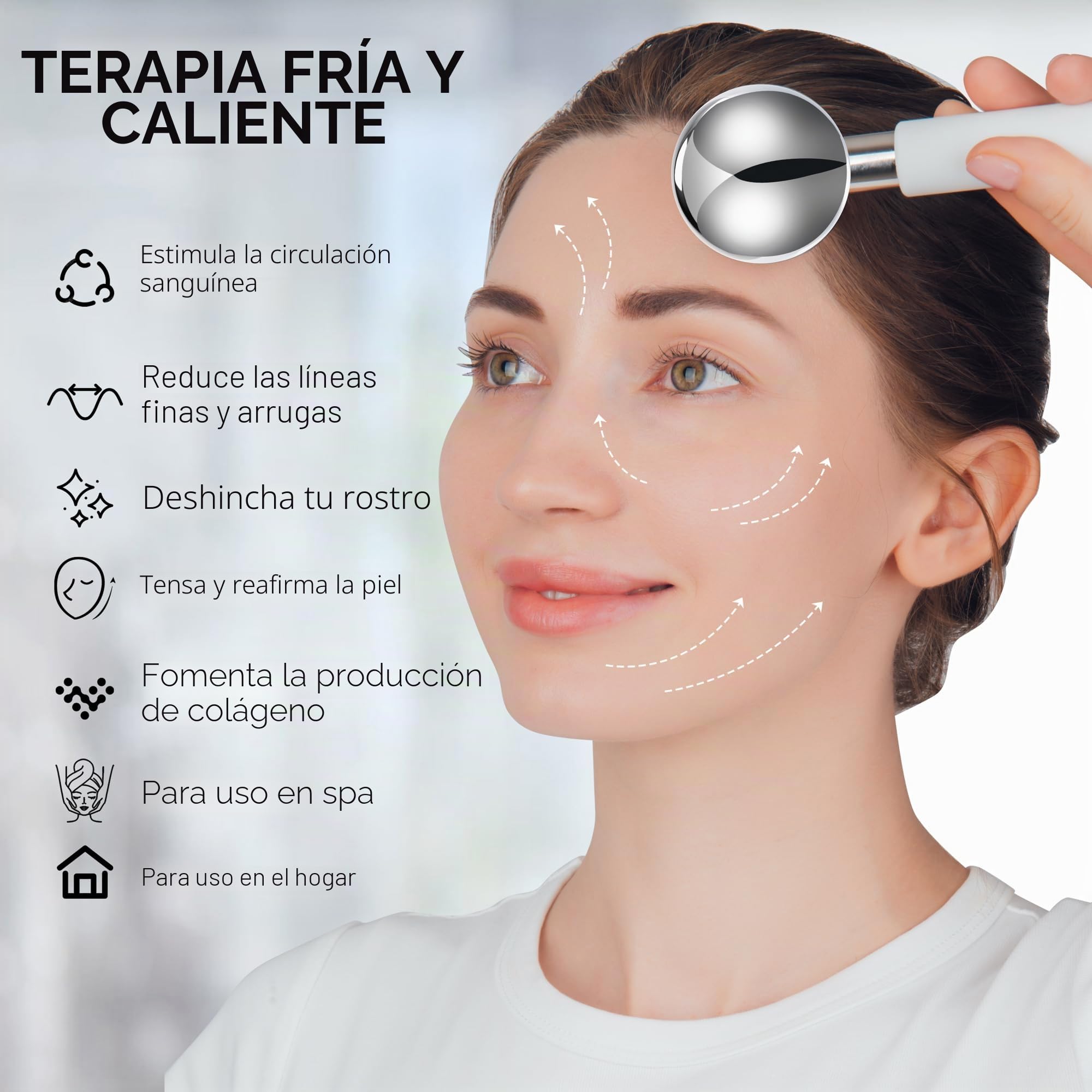 Floraison Rodillo de enfriamiento de hielo para la piel de la cara, bolas frías, acero inoxidable quirúrgico para masaje facial, cuello, ojos, tratamiento antienvejecimiento varitas