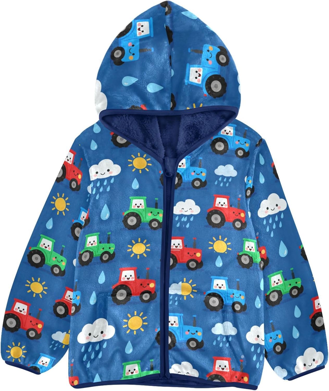 Tractor Pattern Toddler Soft Jackets Children Plush Outerwear Navy Blue Baby Boys Clothes