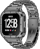 Vista 7 de Correa de reloj de acero inoxidable con funda compatible con Fitbit Versa/Fitbit Sense Bands, pulseras de metal protectoras resistentes para hombres