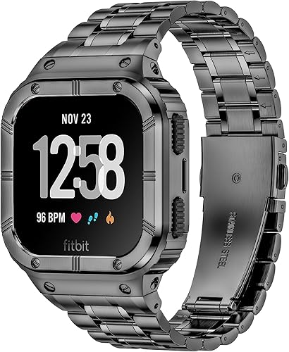 Miniatura 7 de Correa de reloj de acero inoxidable con funda compatible con Fitbit Versa 4Versa 3Versa 2VersaFitbit Versa LiteFitbit Sense 2Sense Bands, pulseras