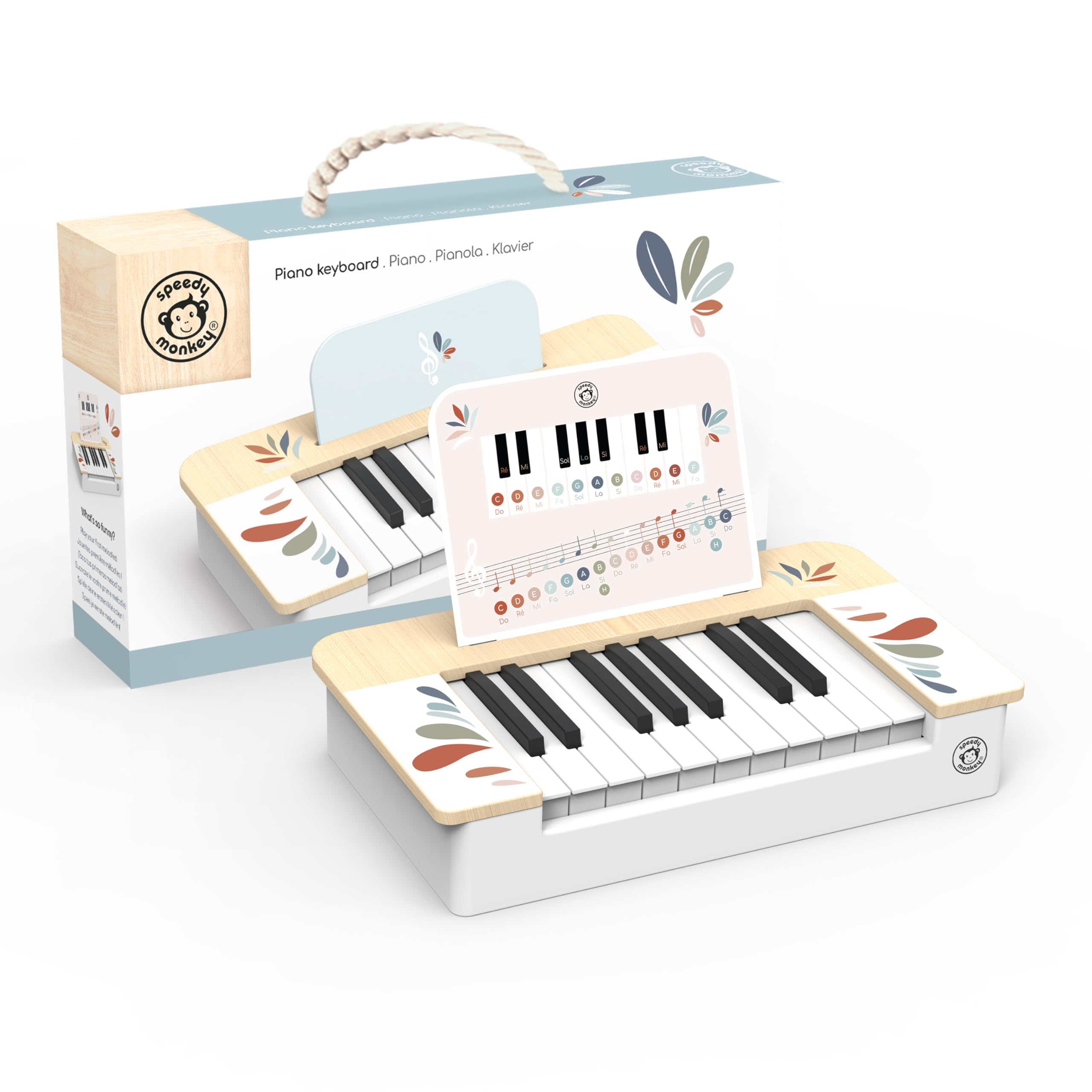Speedy Monkey Holz Piano Keyboard Spielzeug FSC Zertifiziert ab 3 Jahren | Bunte Tasten, Mini-Tastatur, Kinder-Musikinstrumente, Kleinkind-Musikinstrumente, kreativer Rhythmus, Fingerfertigkeit