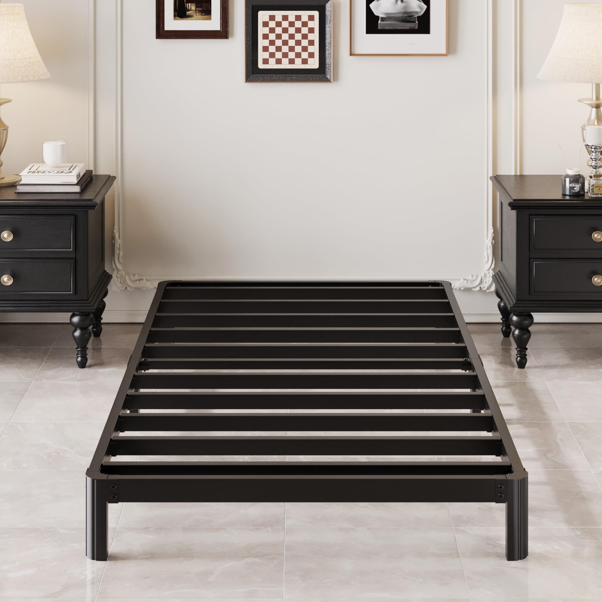 7 Inch Low Twin Bed Frames with Rounded Corner Legs, 1000 LBS Heavy Duty Metal Slats Support Twin Platform Bed Frame No Box Spring Needed, Easy Assembly