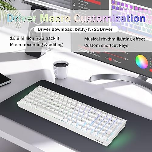Miniatura 8 de Redragon Teclado mecánico inalámbrico para juegos K723, cremoso, Bluetooth2.4GUSB-C con cable, retroiluminación RGB, interruptores lineales