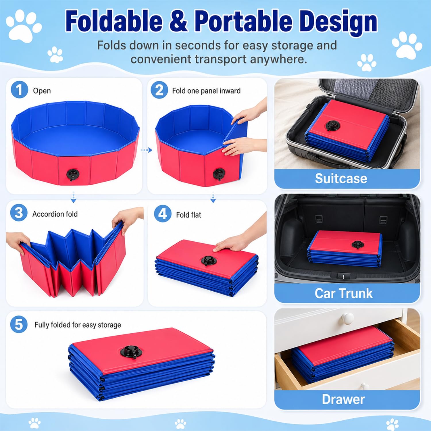 Piscine pour chien, 100 x 30 cm, baignoire pliable avec trou de drainage, pataugeoire pour animaux de compagnie, piscine pliable, pataugeoire robuste pour chiens et chats