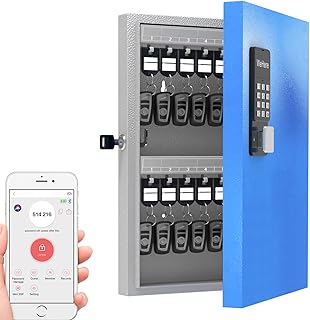 WeHere Smart Key Lock Box, 32 Key Security Cabinet with Combination Lock, Key Organizer Locking Box Wall Mount, OTP/APP/Fixed Code Unlock,Mini ERP Key Management for School, Hotel, Office