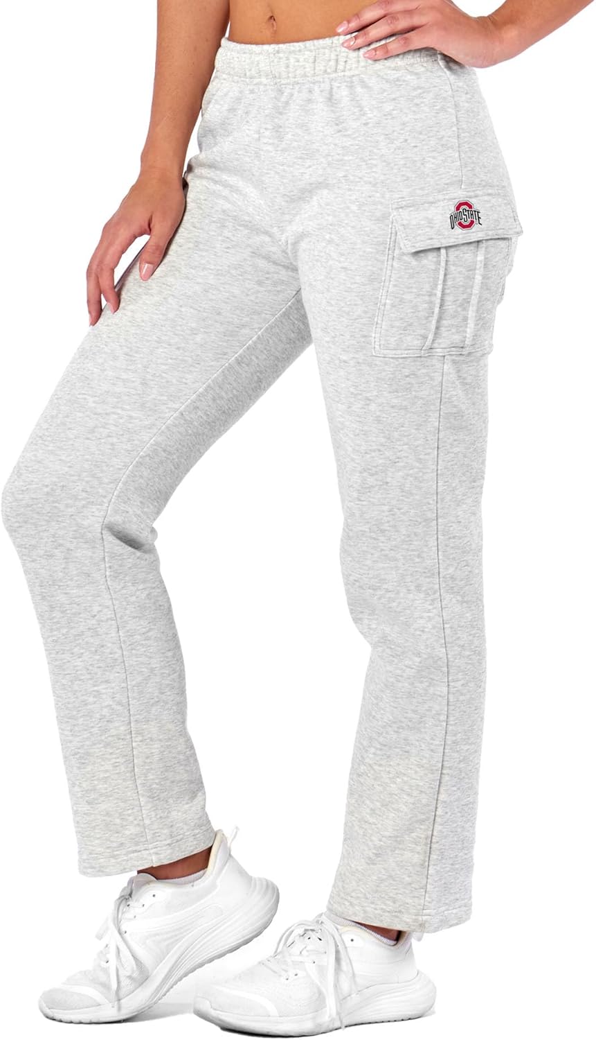 Northwest NCAA Women's Fleece Cargo Pants, Straight Leg Lounge Trousers with Utility Pockets