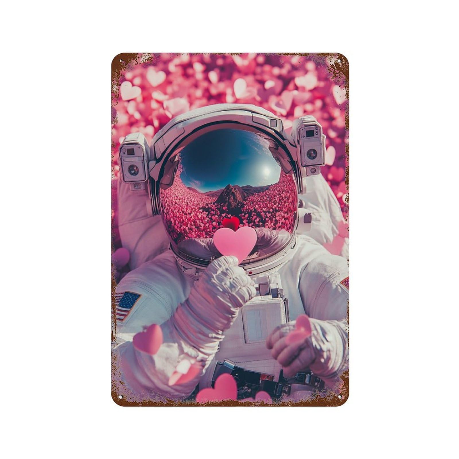 Valentine's Day Astronaut Greeting Card Rust Effect Tin Sign 11.8"x7.9", Farmhouse Wall Decor for Living Room, Hallway And Home Decor