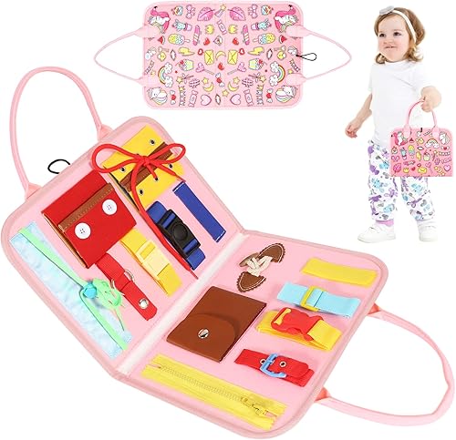 WAJIWA Tablero de actividades Montessori preescolares para niños pequeños, juguetes de viaje para niños pequeños, juguetes sensoriales para niños de