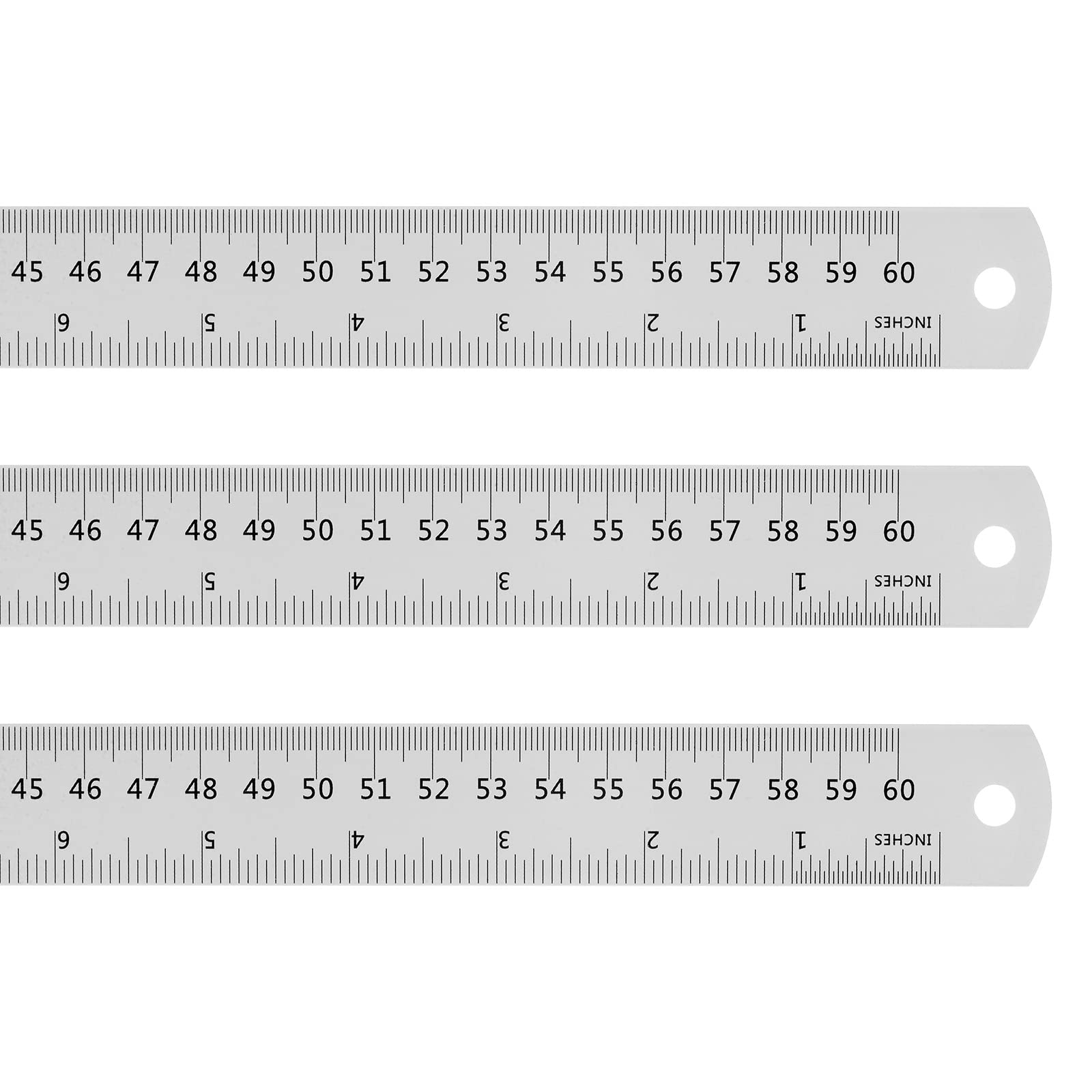 HARFINGTON 3 reglas de acero inoxidable de 24 pulgadas 60 cm regla métrica inglesa con tabla de conversión pequeña regla de metal juego de regla de borde recto regla milimétrica herramientas de