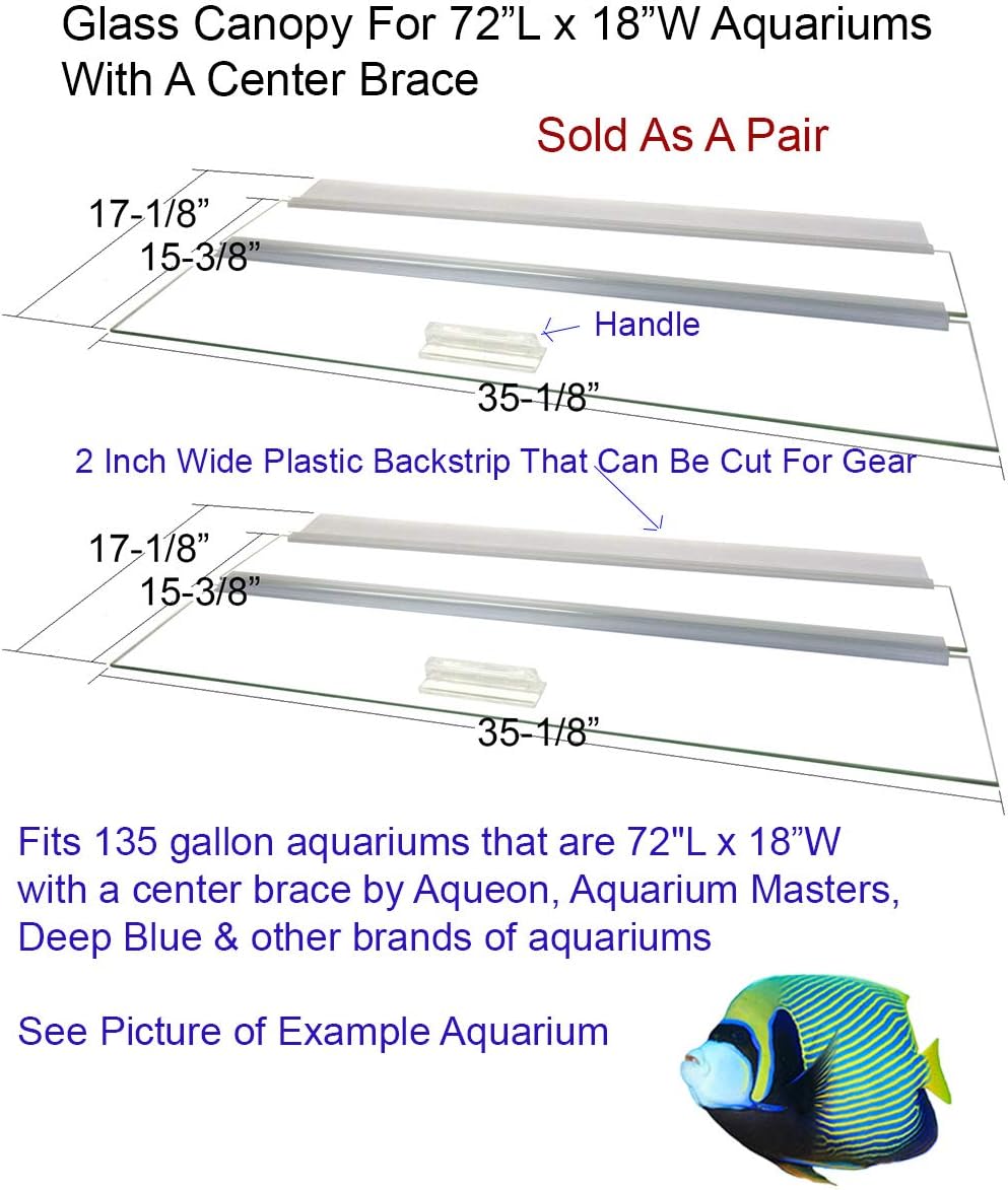 Two Piece Glass Canopy Set for 135 Gallon Aquariums by Aquarium Masters, AM37218, for 72" Long x 18" Wide Aquarium Masters Aquariums with Center Brace