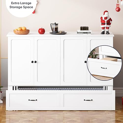 Miniatura 4 de ijuicy Cama Murphy de tamaño Queen con colchón y cajones extragrandes, camas multifuncionales con estación de carga USB, baúl Murphy para el hogar