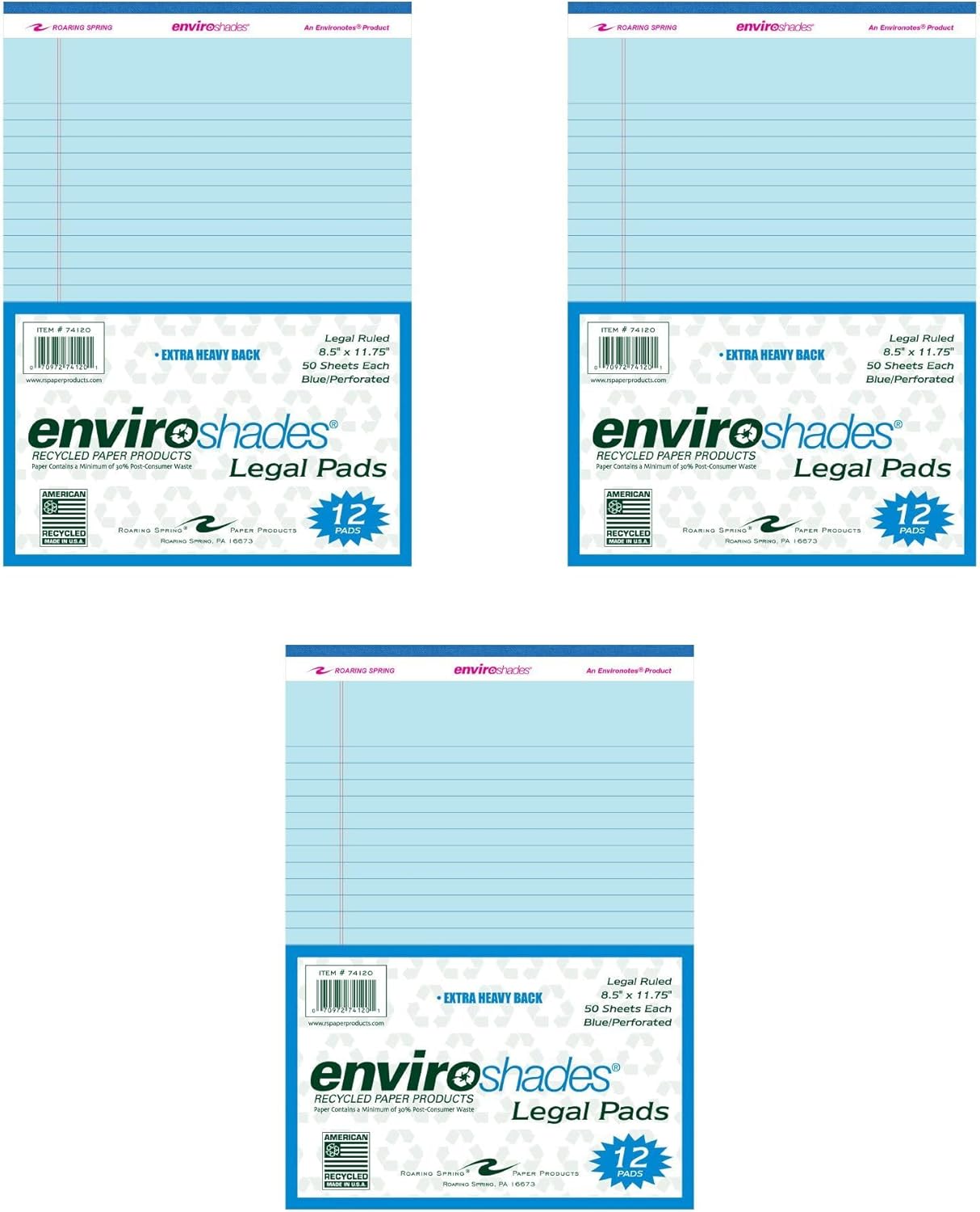 Enviroshades Recycled Legal Pads, Blue, 36 Pack