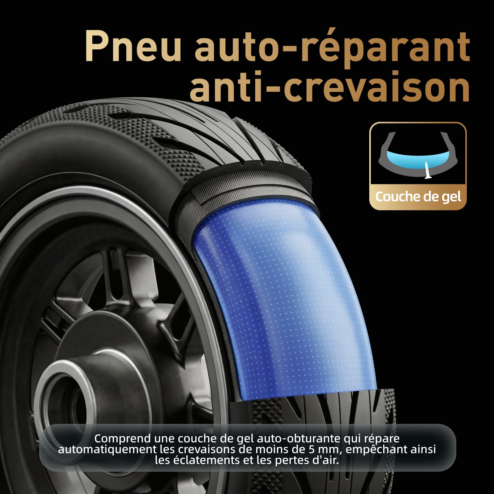 Lot de 2 pneus auto-réparateurs 60/65-6,9" pour scooter électrique Ninebot Max G2 G65 - 10" - Pneu de rechange sans chambre à air avec colle avant/arrière