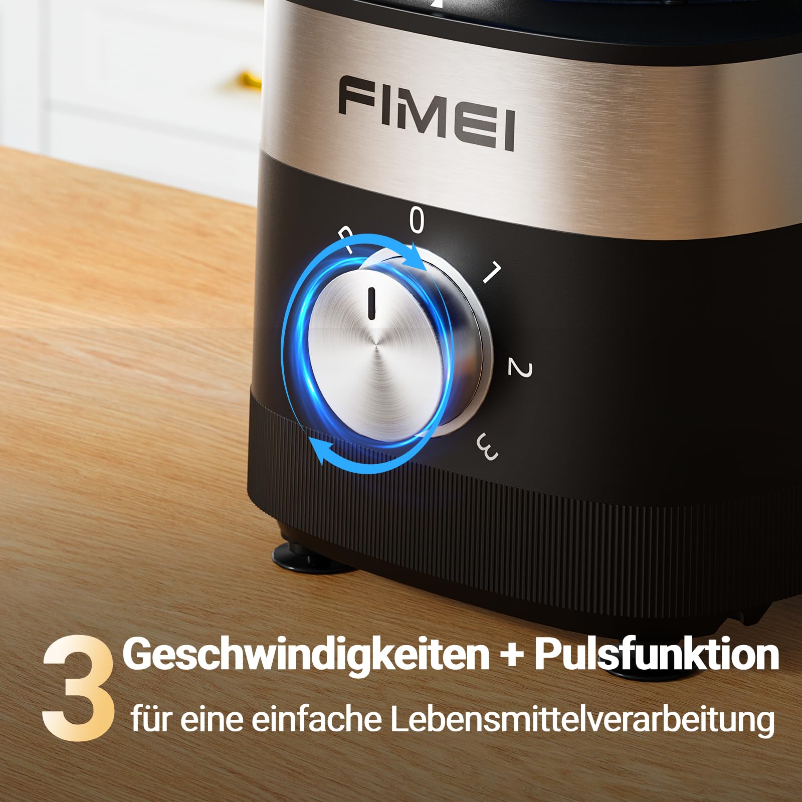 FIMEI Küchenmaschine 800W, 3 Geschwindigkeiten & Pulsfunktion, 1,5L Zerkleinerer, Teigkneter, Raspel, Wendeschneider, Emulgierscheibe, Doppelverriegelung, Kompakt & Platzsparend