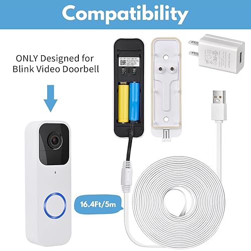 Miniatura 2 de ALERTCAM Adaptador de corriente para timbre de video Blink (batería de reemplazo), transformador de timbre con cable resistente a la intemperie de