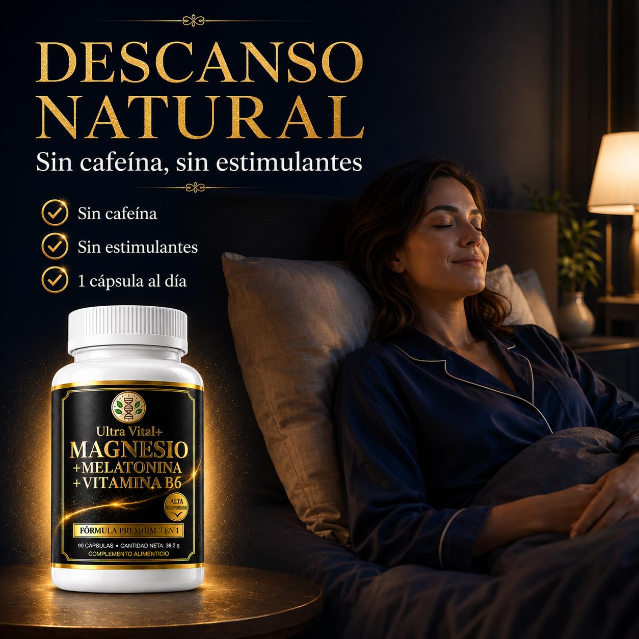 Magnesio Bisglicinato 200mg, Melatonina 1,8mg para Dormir, B6, Cáps Veganas | Glicinato de Magnesio quelado, alta absorción y B6; sin cafeína ni dióxido de titanio. 90 cápsulas, marca española con COA