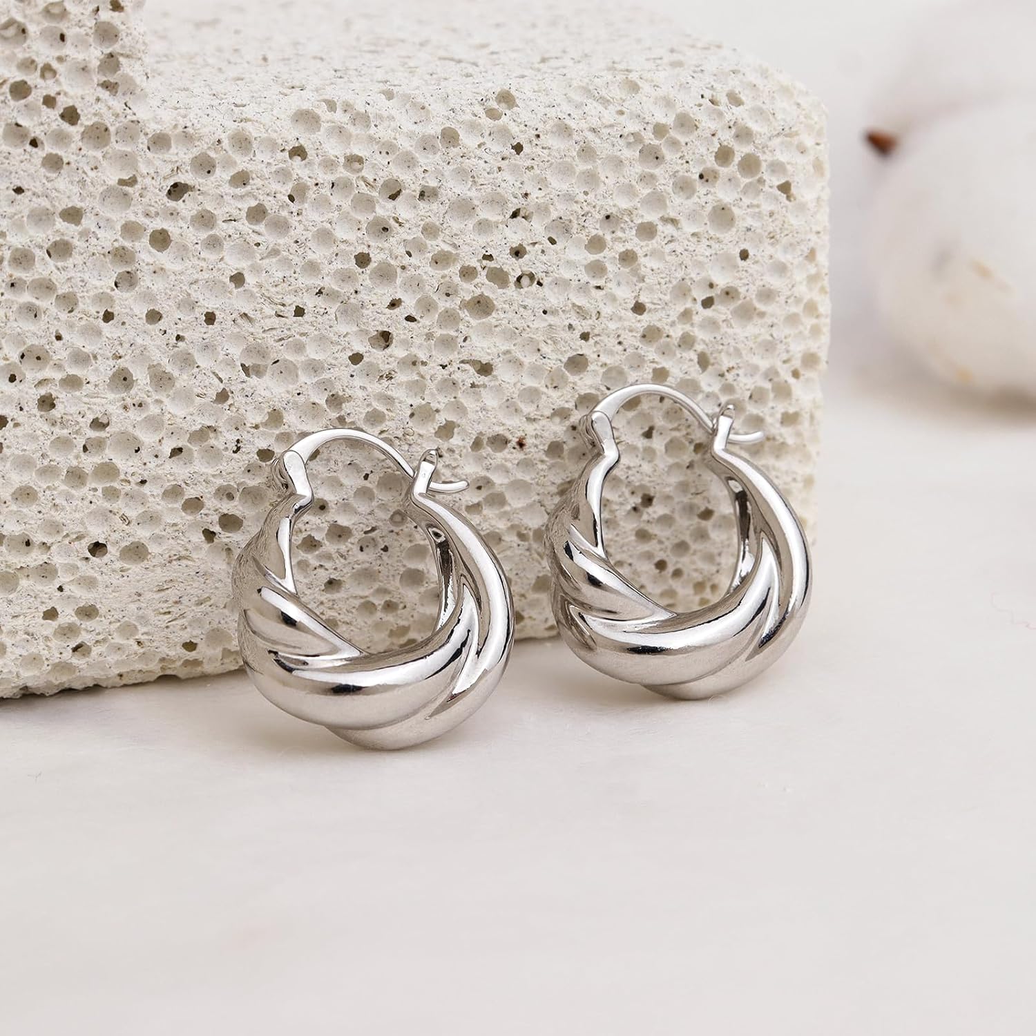 Jean Beau Chunky Twisted Huggie Hoop Earrings for Women Statement 14k Gold Plated Hypoallergenic Small Hoop Fashion Outfit Accessories Jewelry Gift - Image 6