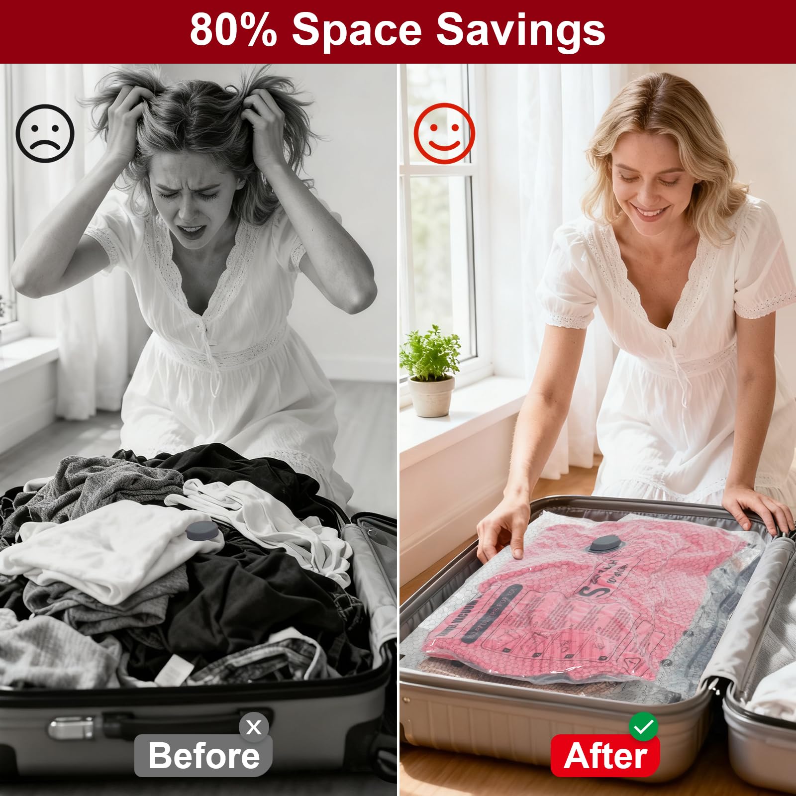 Bolsas de almacenamiento al vacío, paquete de 9 unidades de 23.6 x 15.7 pulgadas, bolsas selladoras que ahorran espacio, bolsas de compresión herméticas para ropa, almohadas, edredones, mantas, ropa