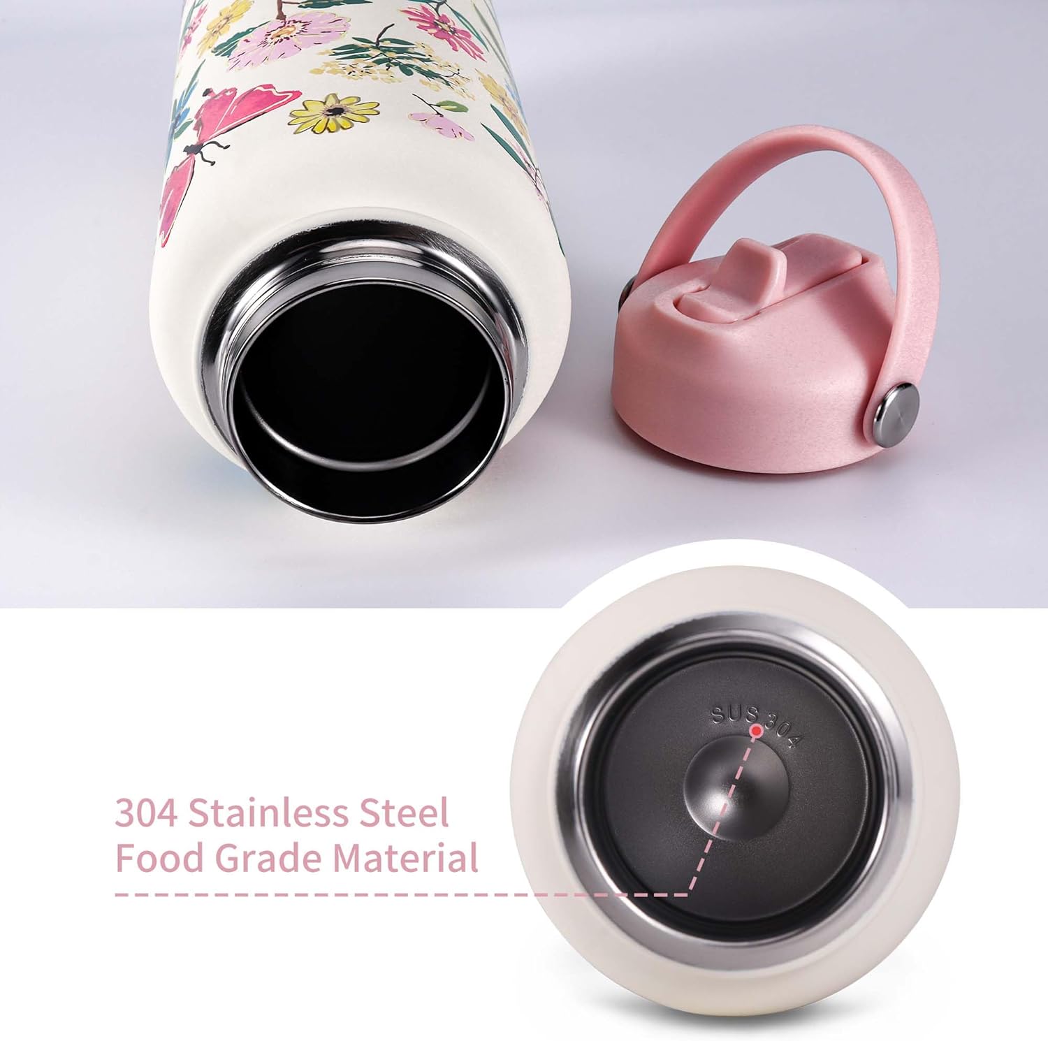 Goetland Flowers Water Bottle Beverage Bottle with Straw Lid 32 oz Stainless Steel Wide Mouth Vacuum Insulated Cute UV Printing Leak Proof For Women Girls Kids Little Pink - Image 5