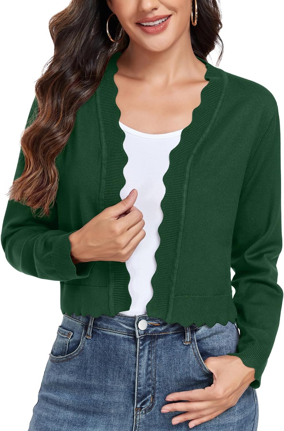 GRECERELLE Women's Long Sleeve Lightweight Open Front Cropped Cardigan Knit Sweaters Bolero Shrugs (S-2XL) - Image 2