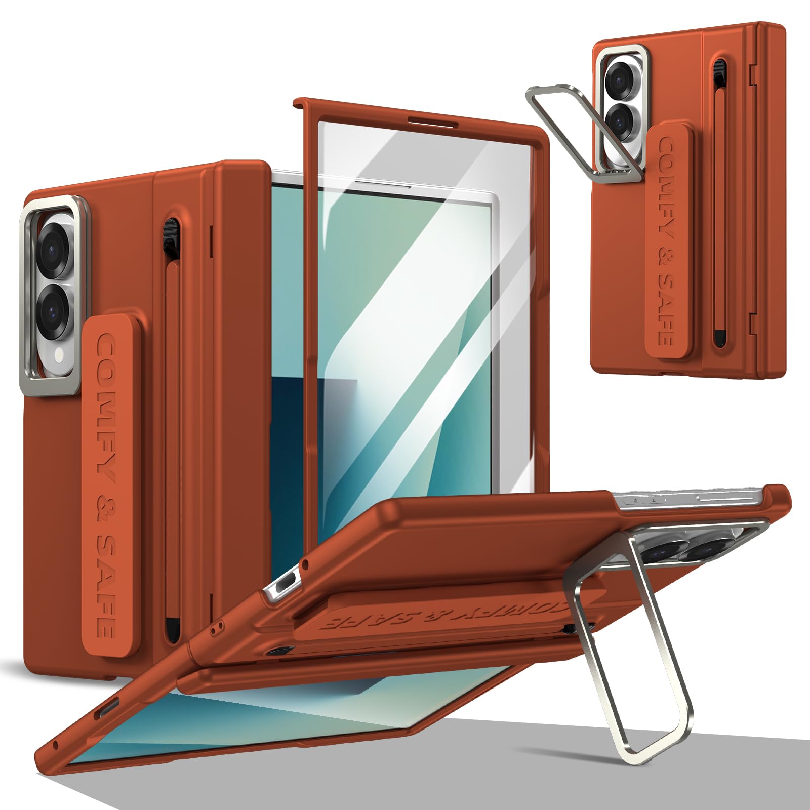 Funda para Samsung Galaxy Z Fold 8 con Lápiz y Soporte Integrados, Gris | Liberación por Presión del Lápiz, Cobertura de Bisagra, Protector de Pantalla Integrado, Correa de Mano, Soporte Oculto