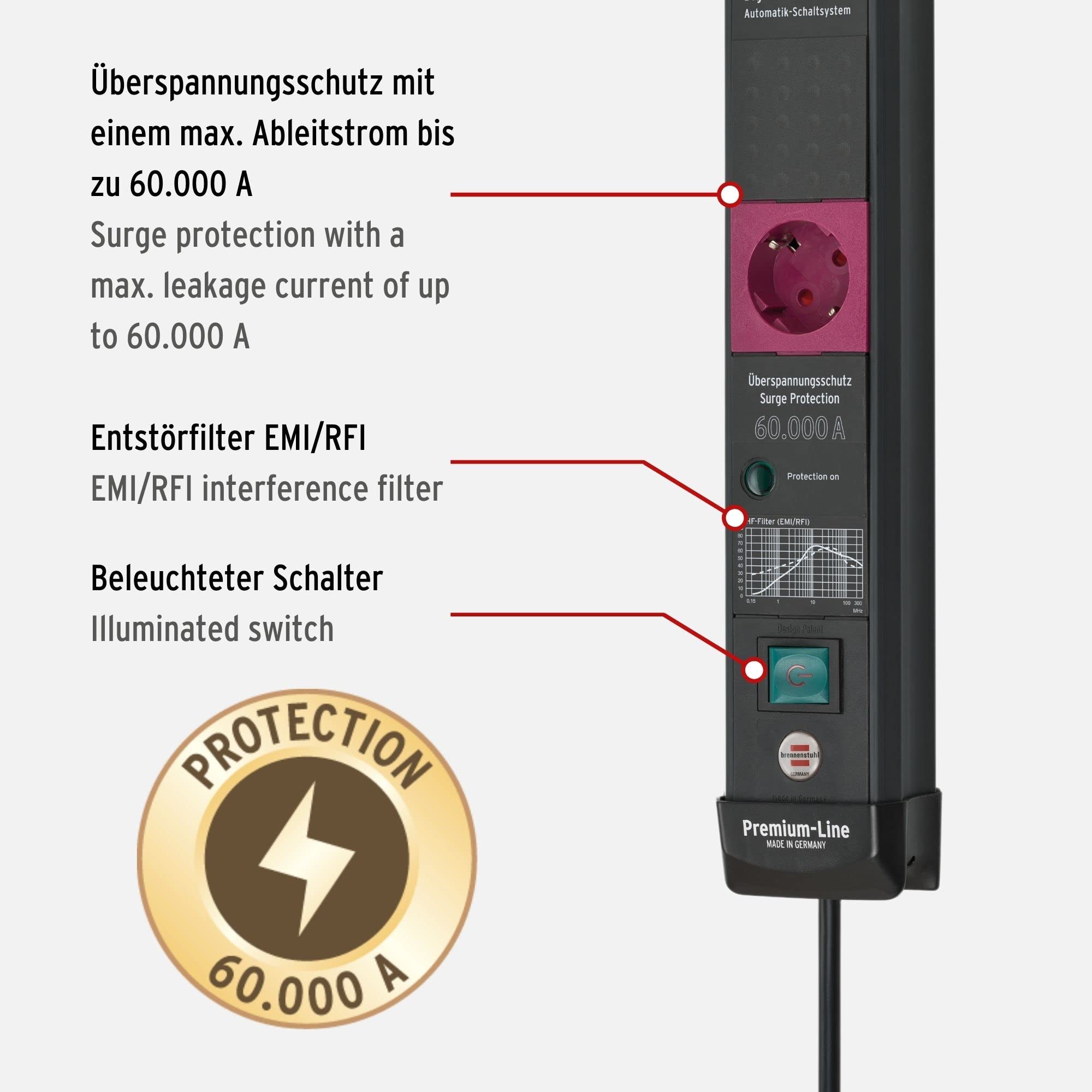 brennenstuhl Premium-Line 5-fach Steckdosenleiste mit ?berspannungsschutz 61,0 cm schwarz (1951150500)
