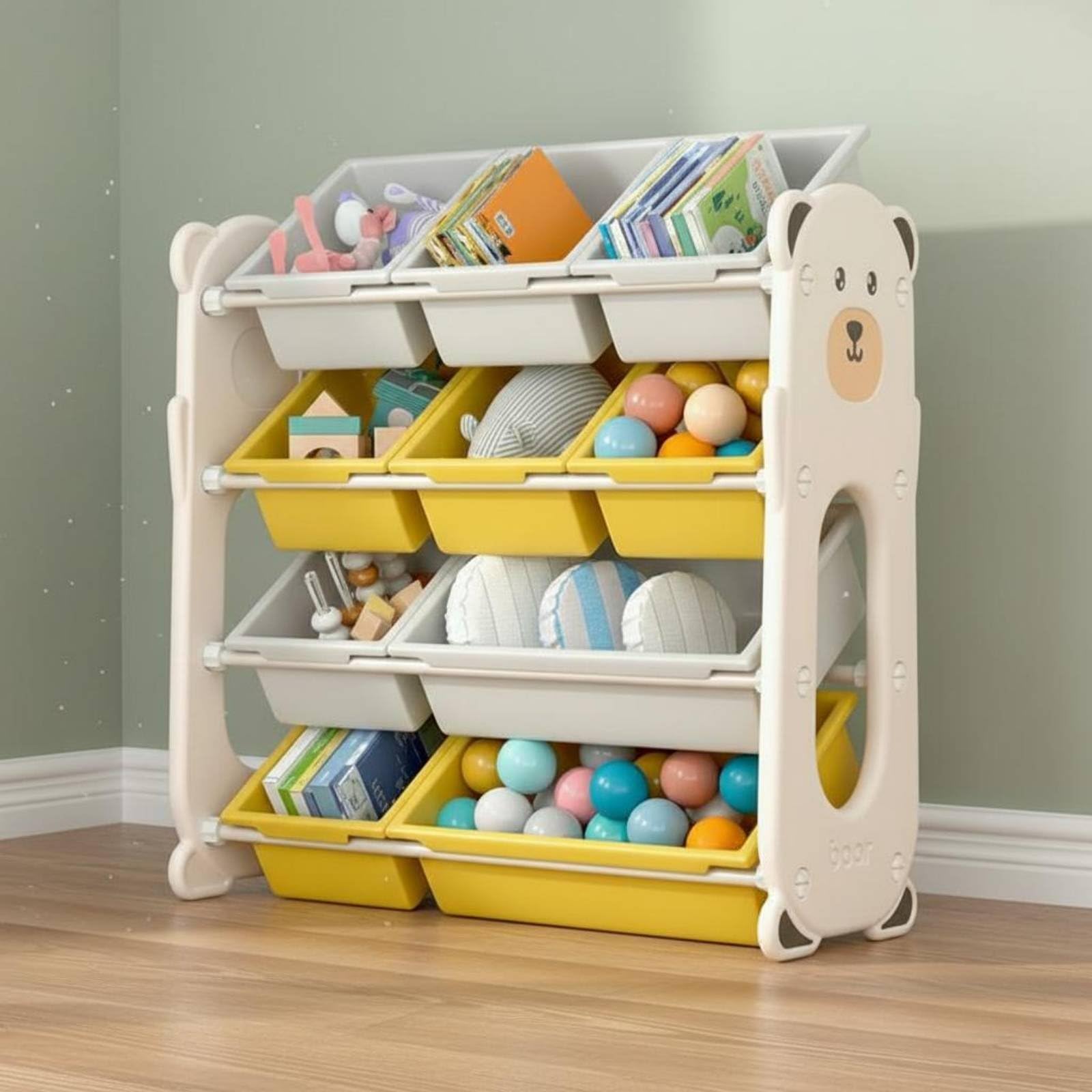 Baoblaze Estantería Infantil de Almacenamiento con Cubetas Anguladas Organizador de Juguetes Estantería para Niños Mueble de Almacenaje Material Marco de Acero, Gris